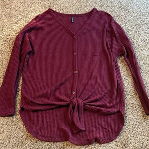 Burgundy Button-Up Tie Front Top